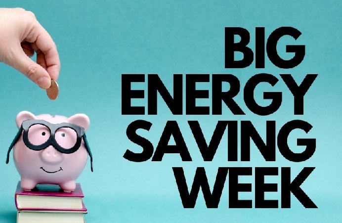 Big Energy Saving Week logo with a piggy bank and a hand putting a coin in it