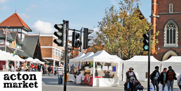 Stalls and market place in Acton