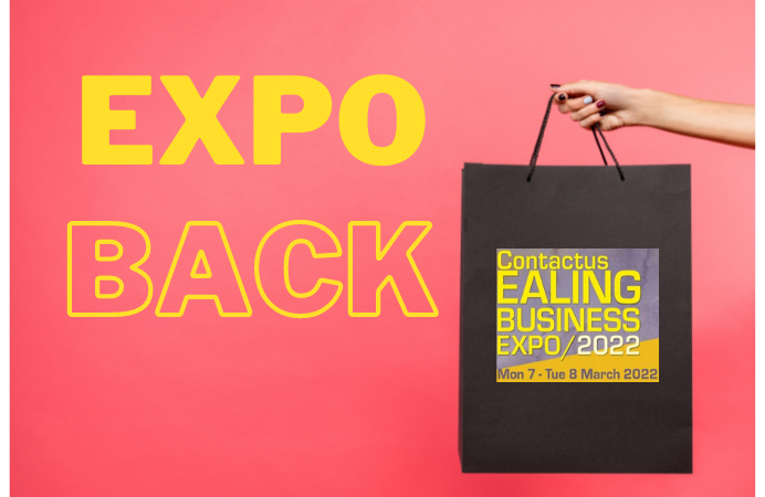 Expo is back message and a shopping bag showing Ealing Business Expo wording