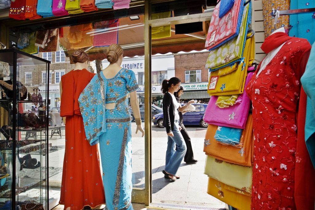 saris and fabric for sale in shop
