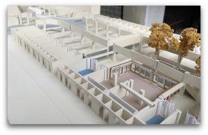A scale model showing the layout of the new facilities