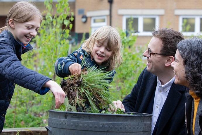 Two boys with Cllrs Mason and Costigan