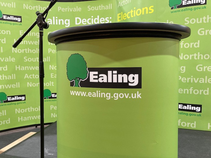 Election podium with microphone and stand