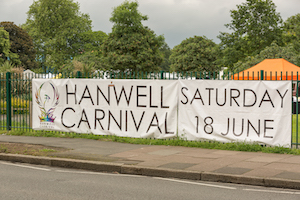 Banner proclaiming Hanwell Carnival and the date 18 June