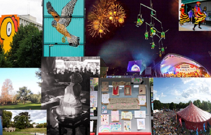 collage of pictures showing different cultural art installations