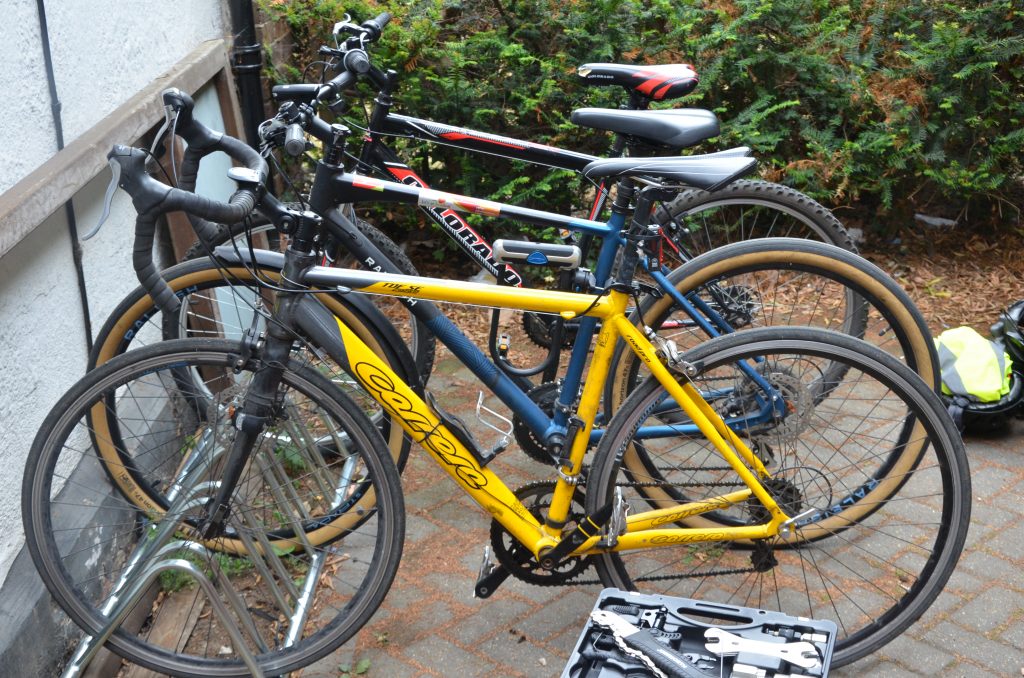 Bikes in storage in a line