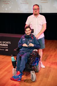 Adult sports person of the year award recipient Reshad Saraj Boccia player present by Christ Bunting, Assistant Director for Leisure at Ealing Council