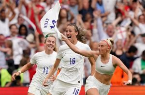 Chloe Kelly celebrates after scoring for England