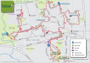 Map showing the route of Ealing Half Marathon
