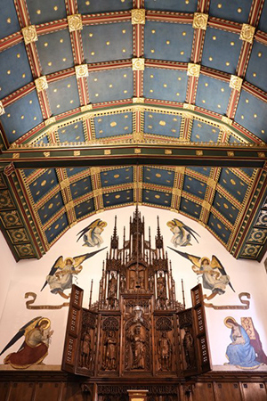 Ceiling detail at the restored chapel at St Peter's Church in Ealing