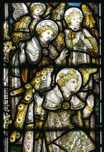 Stained glass window at the Restored chapel at St Peter's Church in Ealing