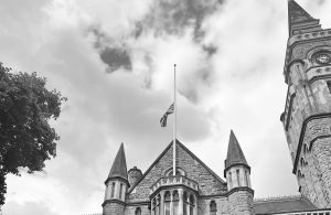 Ealing Town Hall flying the Union Flag at half mast