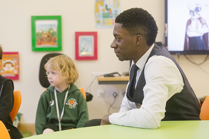 Child and teacher in a classroom