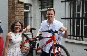 Councillors Mason and Costigan with a bike