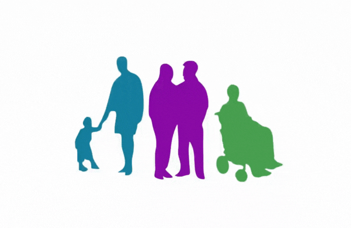 Different coloured silhouettes of people