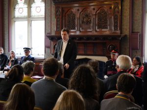 Leader of the Council, Cllr Peter Mason speaking at Holocaust Memorial Day at the Old Town Hall