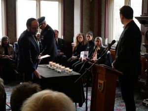 laying of the stones at holocaust memorial day. With Rabbi Vogel and Cllr Peter Mason