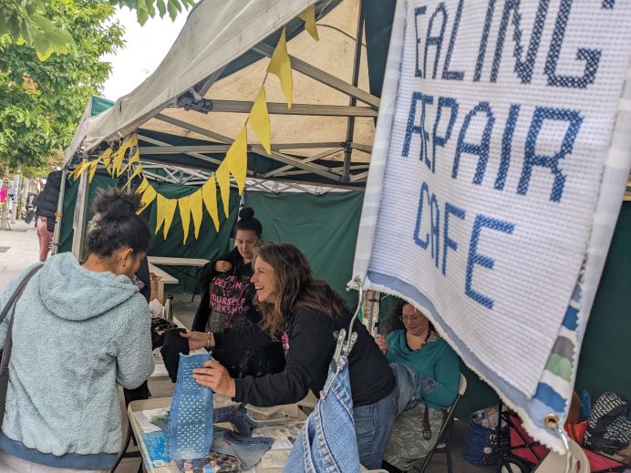 Mary and the Ealing Repair Café stall at the market