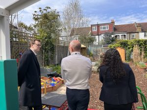 Cllr Mason and Cllr Nagpal in the outside area at Fielding Primary School