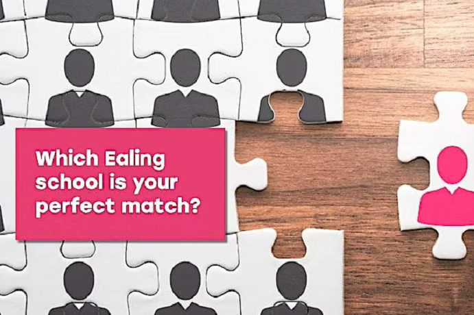 Jigsaw puzzel with outlines of figures and a missing piece saying 'Which Ealing school is your perfect match' be a school governor