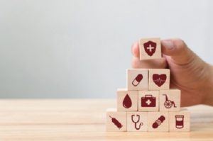 Building blocks with health symbols