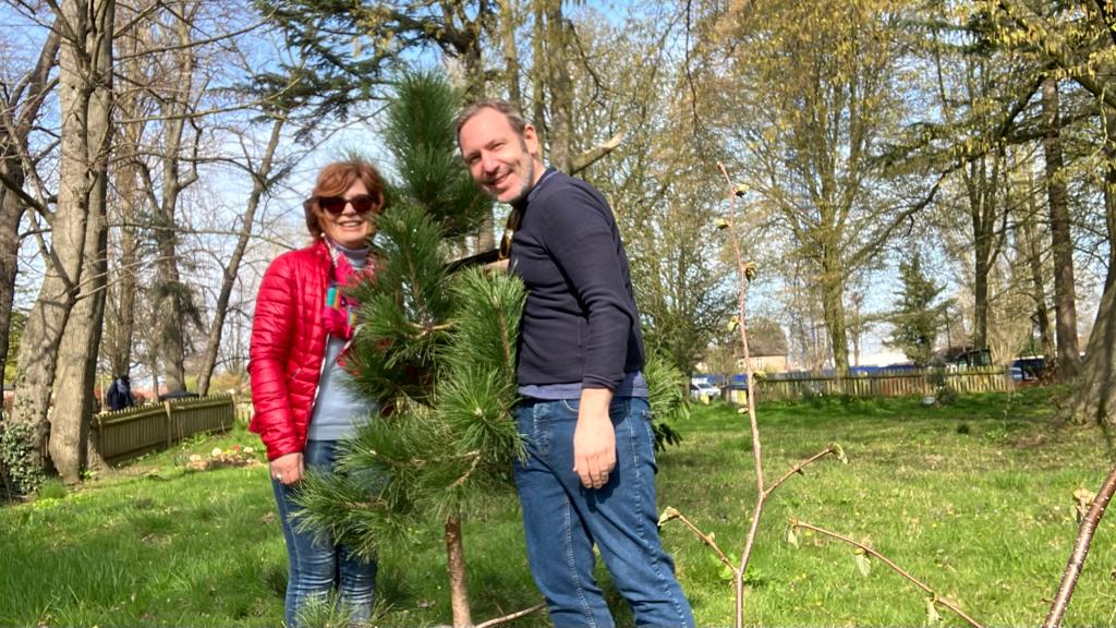 Diego Avanzi with his mum visiting the tree he sponsored.