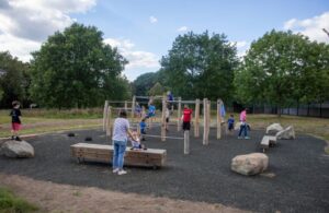 Children and parkour trainers at Lammas Parkour Park
