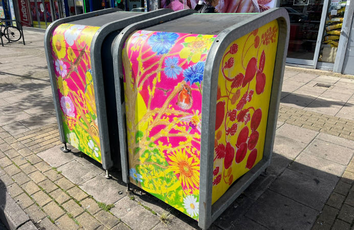 street furniture, electrics box, painted with a bright mural