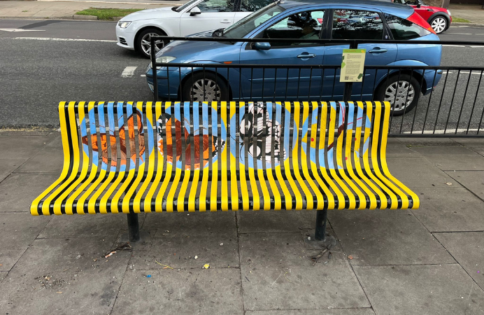 Art mural on bench