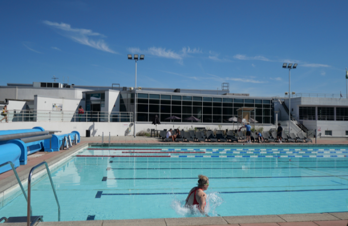 Councillor Polly Knewstub swimming at Hillingdon Lido