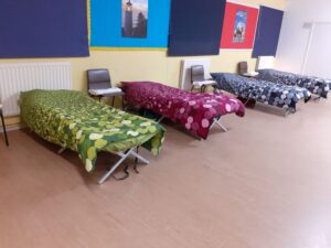 camp beds at the night shelter