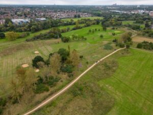 aerial view of green space at Perivale Park and golf course