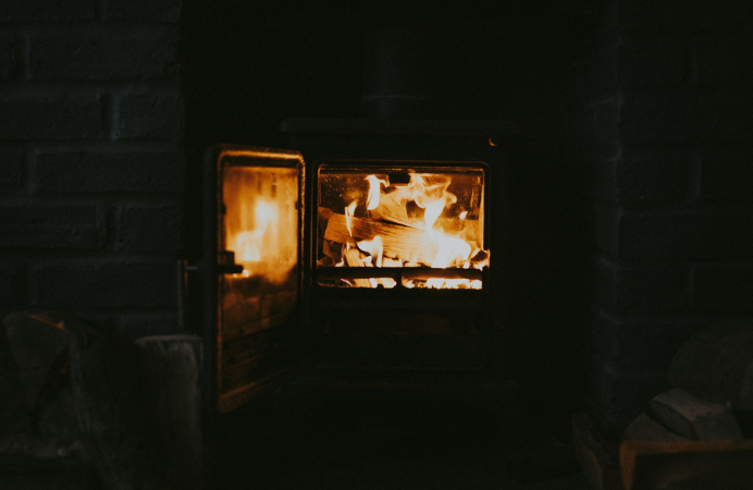 A fire burning in a wood burner