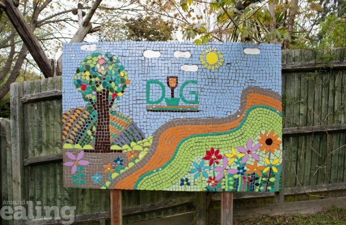Mosaic sign for Hanwell DIG space