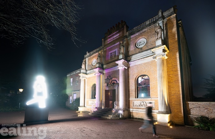 Pitzhanger Manor at night, 7 December 2023
