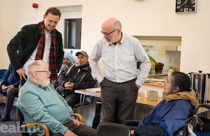 Cllrs Mason and Donnelly meeting local people who are using one of the council funded warm spaces, February 2024