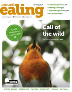 Front cover of Around Ealing magazine with a photo of a robin