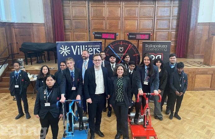 Cllr Mason and Cllr Costigan with pupils from Villiers High School as it becomes a street school