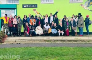 Rachel; Pepper and ARTification team outside W3 studio