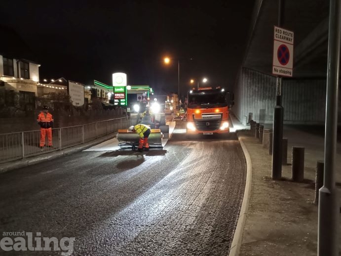 road resurfacing at night