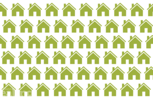Grid of green house icons against white background