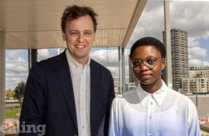 Charlotte, one of the apprentices standing with Cllr Mason at HS2 site