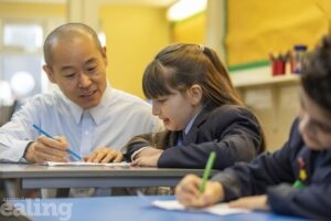 A pupil learning Mandarin at Stanhope Primary School
