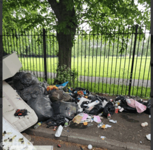 Pile of rubbish on pavement