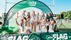 Ealing Fields under 15 NFL Flag girls team after winning the competition