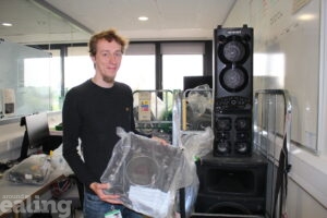 Mateusz Kruk with some confiscated music equipment