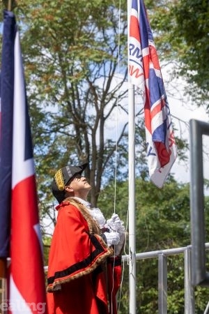 Mayor of Ealing Councillor Anthony Kelly raising the Armed Forces Day flag