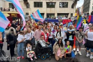 A group picture of Ealing Council staff at Pride in London