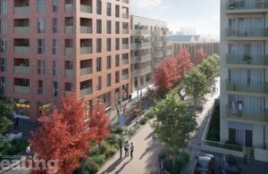 Blocks of flats and pathway showing regeneration