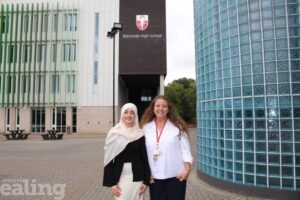 Sidra Khalouf with headteacher Charlotte Hames at Brentside High School